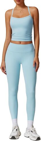 Workout Sets for Women 2 Piece Sports Bra Tank Top High Waist Booty Lifting Leggings Gym Yoga Active Wear Outfits in Kuwait