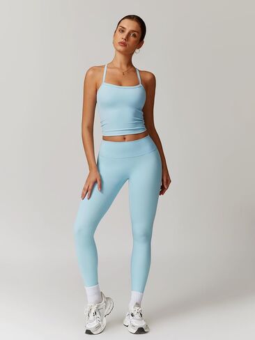 Workout Sets for Women 2 Piece Sports Bra Tank Top High Waist Booty Lifting Leggings Gym Yoga Active Wear Outfits in Kuwait