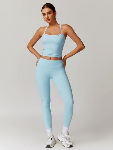 Workout Sets for Women 2 Piece Sports Bra Tank Top High Waist Booty Lifting Leggings Gym Yoga Active Wear Outfits in Kuwait