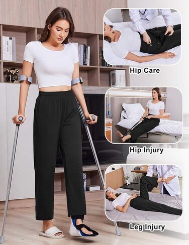 Deyeek Women's Tear Away Pants for Hip Replacement After Surgery Post Surgery Pants for Women Easily Touch 2 Sides Closure in Kuwait