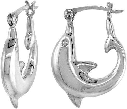 3 sizes Sterling Silver Creole Dolphin Hoop Earrings for Women Click Top High Polished in Kuwait