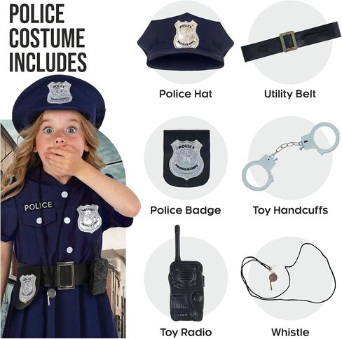 Morph Police Officer Costume For Girls, Cop Costume For Girls, Girl Police Officer Costumes Blue, Kids Halloween Costumes in Kuwait
