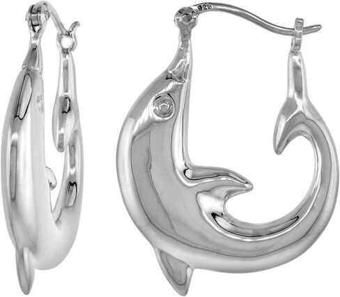 3 sizes Sterling Silver Creole Dolphin Hoop Earrings for Women Click Top High Polished in Kuwait