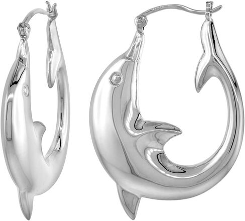 3 sizes Sterling Silver Creole Dolphin Hoop Earrings for Women Click Top High Polished in Saudi Arabia