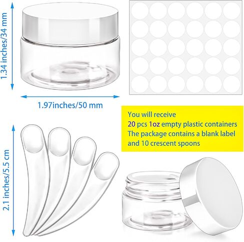 MotBach 20 Pack 1oz Plastic Jars Containers, 30ml Travel Size Container Jars with Lids, 30g Small Travel Cosmetic Container Jar for Toiletries Cream Makeup Cosmetic Salves Sample Slime Lip Balm Lotion in Saudi Arabia