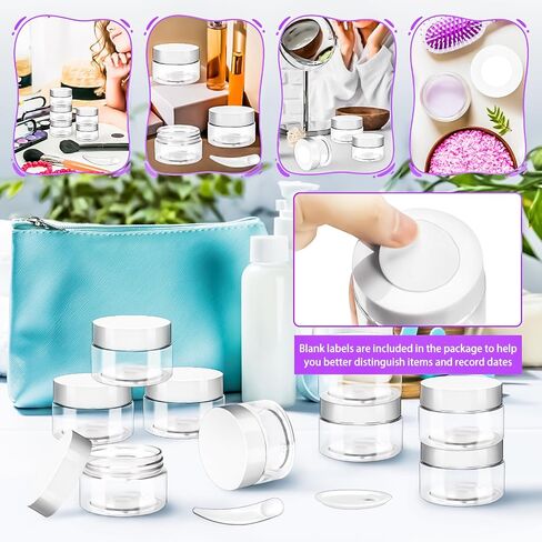 MotBach 20 Pack 1oz Plastic Jars Containers, 30ml Travel Size Container Jars with Lids, 30g Small Travel Cosmetic Container Jar for Toiletries Cream Makeup Cosmetic Salves Sample Slime Lip Balm Lotion in Saudi Arabia