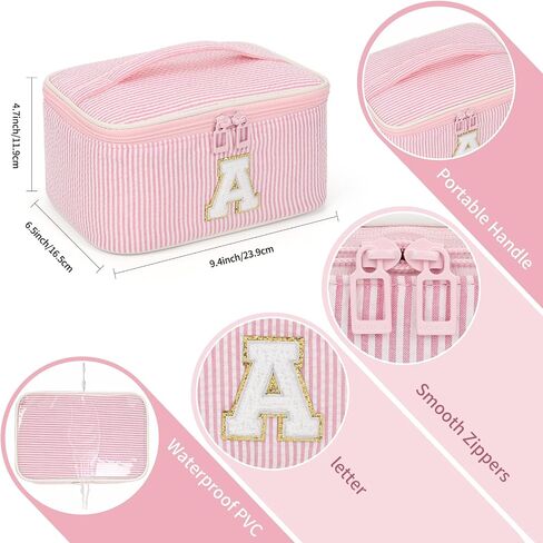 OCHEAL Makeup Bag for Women, Monogram Cosmetic Bag with Brush Holder, Pink Travel Makeup Case Beauty Toiletry Bag Organizer Personalized Gifts for Girls Bridesmaid, Sister, Wife, Friends Initial A in Saudi Arabia