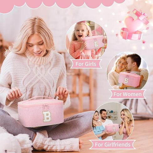 OCHEAL Makeup Bag for Women, Monogram Cosmetic Bag with Brush Holder, Pink Travel Makeup Case Beauty Toiletry Bag Organizer Personalized Gifts for Girls Bridesmaid, Sister, Wife, Friends Initial A in Saudi Arabia