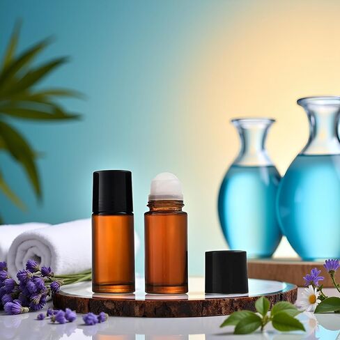 2 Pcs Brown 50ml Glass Essential Oil Roller Bottles Refillable Roll on Bottles Empty Deodorant Bottle Containers Rollerball Bottle for Fragrance, Refillable Containers Accessories in Saudi Arabia