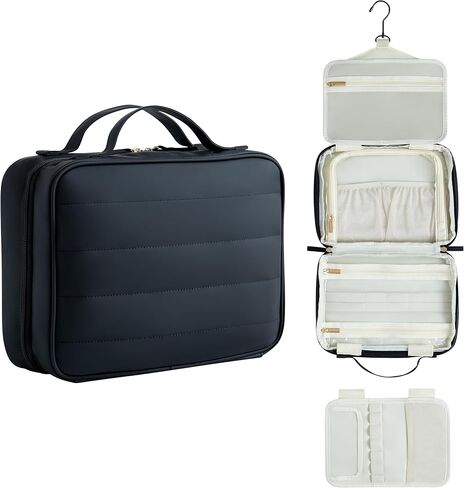 Toiletry Bag, Travel Bag for Women & Men, Portable Cosmetic Bag with Hanging Hook, Durable, Waterproof for Shampoo, Makeup, Essentials, Toiletries Acessories (Black) in Saudi Arabia
