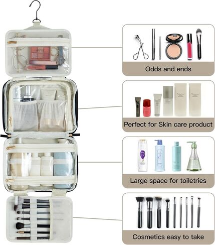 Toiletry Bag, Travel Bag for Women & Men, Portable Cosmetic Bag with Hanging Hook, Durable, Waterproof for Shampoo, Makeup, Essentials, Toiletries Acessories (Black) in Saudi Arabia