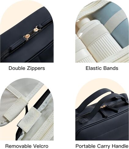 Toiletry Bag, Travel Bag for Women & Men, Portable Cosmetic Bag with Hanging Hook, Durable, Waterproof for Shampoo, Makeup, Essentials, Toiletries Acessories (Black) in Saudi Arabia