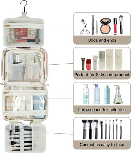 Toiletry Bag, Travel Bag for Women & Men, Portable Cosmetic Bag with Hanging Hook, Durable, Waterproof for Shampoo, Makeup, Essentials, Toiletries Acessories (Black) in Saudi Arabia