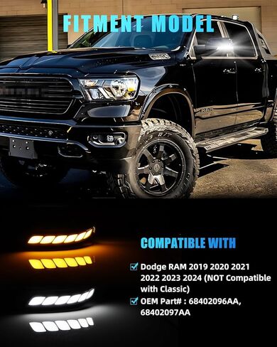 LED Sequential Switchback Side Mirror Marker Lights for Dodge Ram 1500 2019-2024 Blinker Indicator, [Newly Modern Upgrade] Smoked Lens White Daytime Running Light, Amber Turn Signal Light, 2PCS in Kuwait