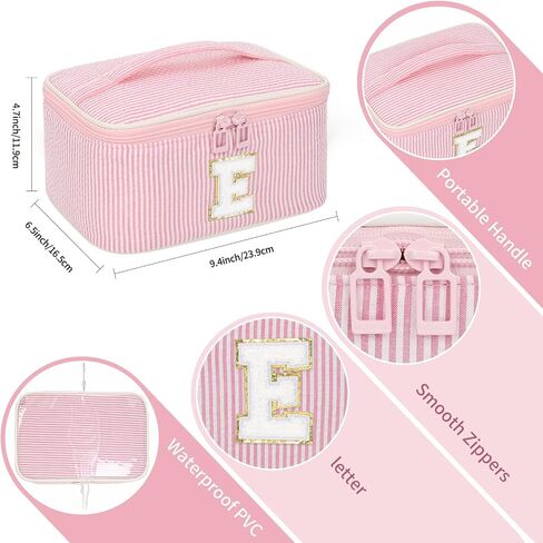 OCHEAL Makeup Bag for Women, Monogram Cosmetic Bag with Brush Holder, Pink Travel Makeup Case Beauty Toiletry Bag Organizer Personalized Gifts for Girls Bridesmaid, Sister, Wife, Friends Initial A in Saudi Arabia