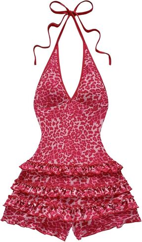 Soly Hux Women’s Leopard Halter Rompers y2k Cheetah Print Sexy v Neck Olcyless Liedsed Choled Jumpsuit Clubswear in Kuwait