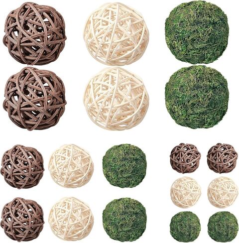 15pcs Decorative Balls for Vase Centerpiece Bowls Orbs Filler Table Decor, 2.4 in Wicker Rattan Balls and Moss Balls Set(Green + Brown + White) in Kuwait