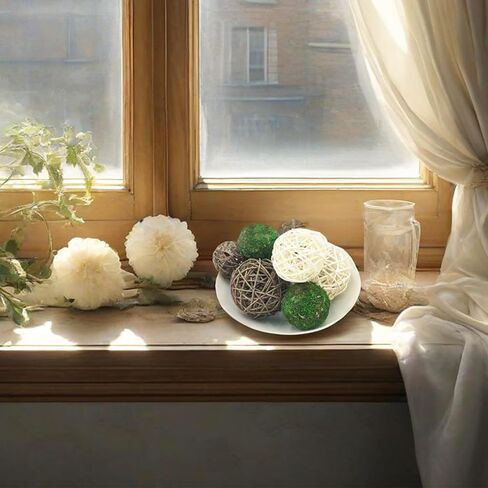 15pcs Decorative Balls for Vase Centerpiece Bowls Orbs Filler Table Decor, 2.4 in Wicker Rattan Balls and Moss Balls Set(Green + Brown + White) in Kuwait