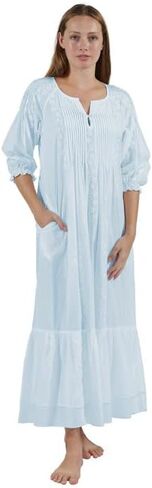 LA CERA Women's 100% Cotton Nightgown, 3/4 Sleeves, Pleated Yoke, Elastic Cuffs, Machine Wash in Saudi Arabia