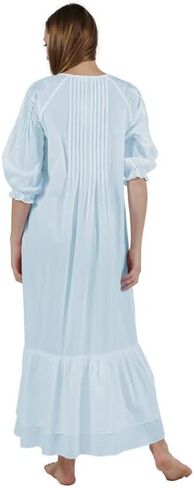 LA CERA Women's 100% Cotton Nightgown, 3/4 Sleeves, Pleated Yoke, Elastic Cuffs, Machine Wash in Saudi Arabia