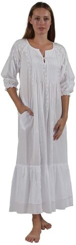 La Cera Women's 100 ٪ Lightgown ، 3/4 أكمام ، نير مطوي ، أصفاد مرنة ، غسل الآلة in Kuwait