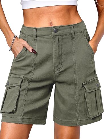 ELLEVEN Bermuda Cargo Shorts Women, Elastic High Waist 6 Pockets Shorts 7 Inch Inseam Summer Jorts for Women Casual in Kuwait
