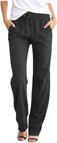 Linen Pants for Women 2025 Cotton Casual Summer Drawstring High Waist Lightweight Straight Leg Trousers with Pockets in Saudi Arabia