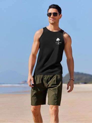 COOFANDY Mens Tank Tops Beach Summer Sleeveless Graphic T Shirts Palm Tree Vacation Quick Dry Muscle Tank in Kuwait