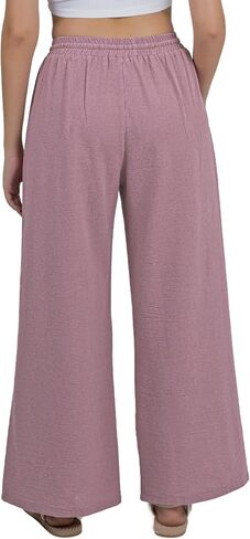 Lofbaz Women Cotton Linen Wide Palazzo Pantring Pants غير رسمية عالية الخصر سراويل صيف صيف مع جيوب in Kuwait
