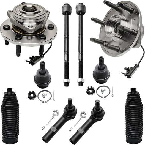 Detroit Axle - 4WD Front Wheel Bearing Hubs Kit for Chevy Silverado Sierra Suburban 1500 Tahoe Yukon Avalanche Cadillac Escalade 2 Wheel Bearing Hubs 2 Lower Ball Joints 4 Tie Rods 2 Boots Replacement in Saudi Arabia
