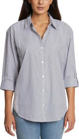 قميص أماندا نسائي كبير الحجم من Gloria Vanderbilt بأزرار سفلية وأكمام ملفوفة، أسود لوركس in Kuwait