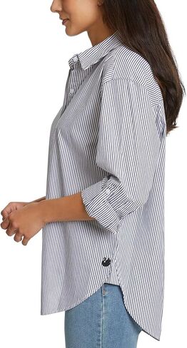 قميص أماندا نسائي كبير الحجم من Gloria Vanderbilt بأزرار سفلية وأكمام ملفوفة، أسود لوركس in Kuwait