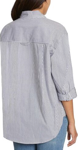 قميص أماندا نسائي كبير الحجم من Gloria Vanderbilt بأزرار سفلية وأكمام ملفوفة، أسود لوركس in Kuwait