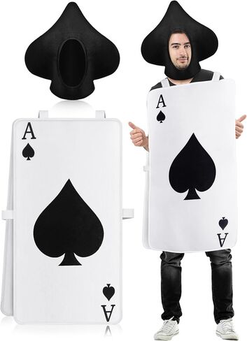 2 PCS Halloween Ace of Heart Costume for Adult Red Poker Cards Assume with Hat Deck of Cards Cosplay تلعب أوراق الأزياء كازينو Propograph in Kuwait