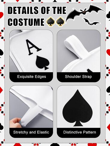 2 PCS Halloween Ace of Heart Costume for Adult Red Poker Cards Assume with Hat Deck of Cards Cosplay تلعب أوراق الأزياء كازينو Propograph in Kuwait