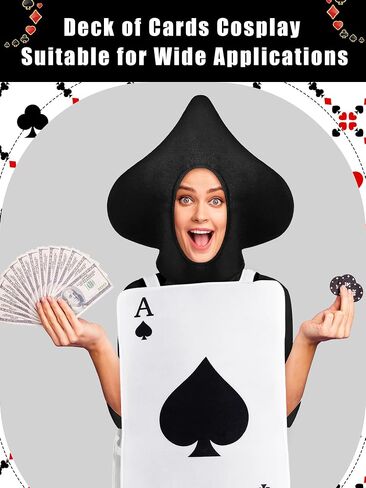 2 PCS Halloween Ace of Heart Costume for Adult Red Poker Cards Assume with Hat Deck of Cards Cosplay تلعب أوراق الأزياء كازينو Propograph in Kuwait