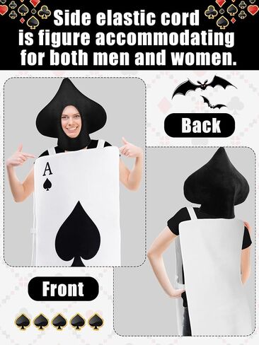 2 PCS Halloween Ace of Heart Costume for Adult Red Poker Cards Assume with Hat Deck of Cards Cosplay تلعب أوراق الأزياء كازينو Propograph in Kuwait