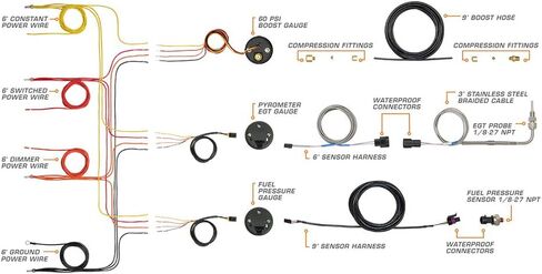 Glowshift Diesel Gauge Package متوافق مع Dodge Ram Cummins 2500 3500 2003-2009 - White 7 Color 60 PSI Boost ، 1500F EGT و 30 PSI PUED PUSSION in Saudi Arabia