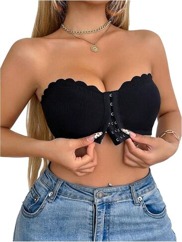 SHENHE Women's Front Closure Push Up Strapless Bra Padded Wireless Tube Bandeau Bralette in Saudi Arabia