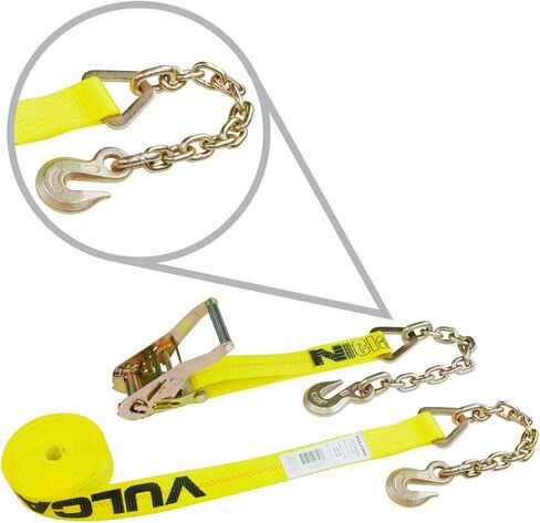VULCAN Ratchet Strap with Chain Anchors - Classic Yellow - 2 Inch x 27 Foot - 3,600 Pound Safe Working Load in Saudi Arabia
