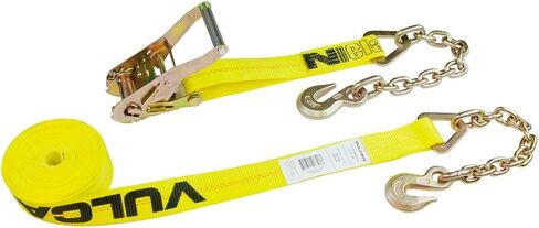 VULCAN Ratchet Strap with Chain Anchors - Classic Yellow - 2 Inch x 27 Foot - 3,600 Pound Safe Working Load in Saudi Arabia