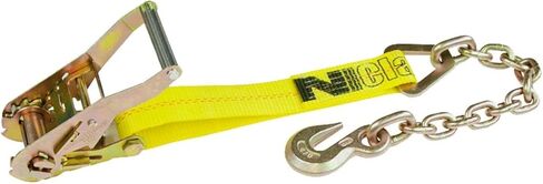 VULCAN Ratchet Strap with Chain Anchors - Classic Yellow - 2 Inch x 27 Foot - 3,600 Pound Safe Working Load in Saudi Arabia