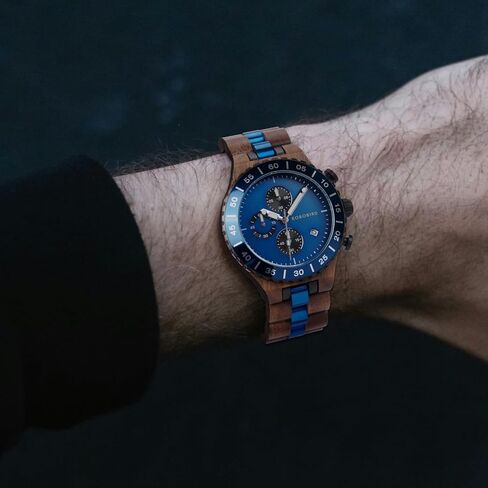 2win Engraved Wooden Watches for Men Blue Date Chronograph Military Luxury Personalized Customized Wrist Watches Anniversary Watch Gift for Husband My Man Boyfriend in Kuwait