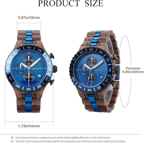 2win Engraved Wooden Watches for Men Blue Date Chronograph Military Luxury Personalized Customized Wrist Watches Anniversary Watch Gift for Husband My Man Boyfriend in Kuwait