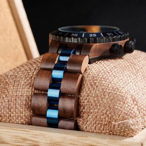 2win Engraved Wooden Watches for Men Blue Date Chronograph Military Luxury Personalized Customized Wrist Watches Anniversary Watch Gift for Husband My Man Boyfriend in Kuwait
