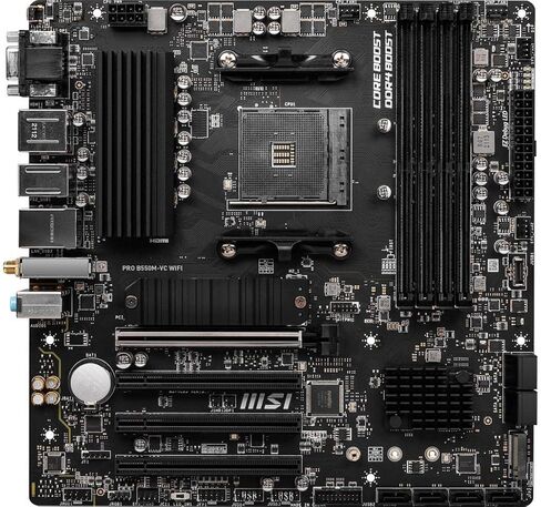 اللوحة الأم MSI PRO B550M-VC WiFi ProSeries (AMD AM4، DDR4، PCIe 4.0، SATA 6 جيجابايت/ثانية، M.2، USB 3.2 Gen 2، HDMI/DP، Wi-Fi، mATX) (متجدد) in Kuwait