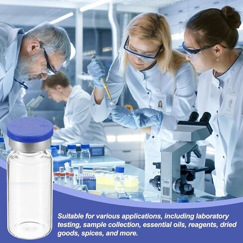 PATIKIL 10ml Sample Vials, 100 Pack Lab Empty Vials with Butyl Rubber Stopper Crimp Top Caps and Labels Borosilicate Glass Vial, Amber in Kuwait