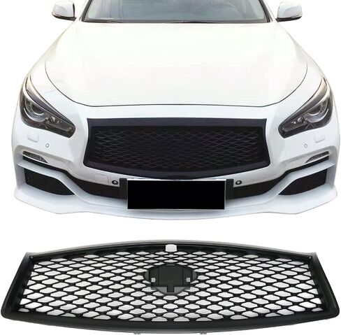 IKON MOTORSPORTS, Pre-Painted Grille Compatible With 2014-2017 Infiniti Q50, Eau Rouge ER Style ABS Glossy Black Front Bumper Grill Hood Mesh, 2015 2016 in Saudi Arabia