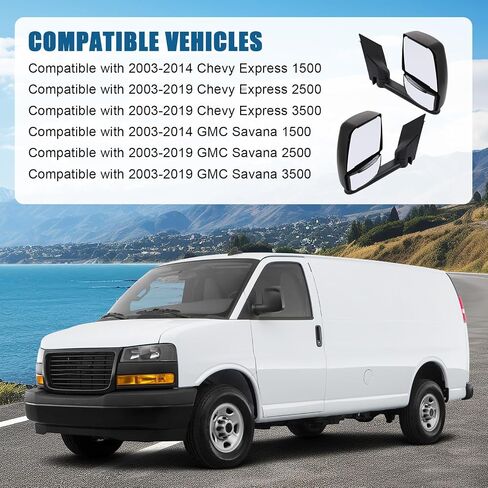 JDMSPEED Driver Side View Mirror Compatible with 2003-2017 for Chevy Express 1500/2500/3500 2003-2017 for GMC Savana 1500/2500/3500 Manual Adjustment Fold Non-Heated GM1320426 (Driver Side View) in Saudi Arabia
