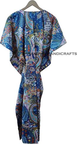 Paisley Print Blue Dress 100 ٪ Cotton Maxi Beach Cover Up Sleepwear Women Thrinic Caftan Dress in Kuwait